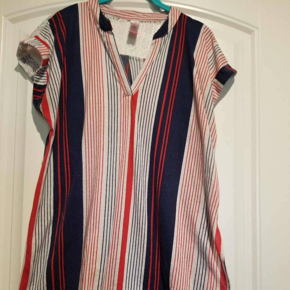 Striped red, white, and blue shirt, size XL (15-17)